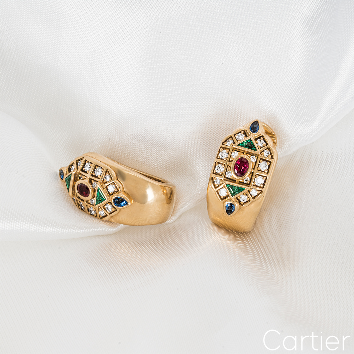 Cartier Yellow Gold Multi Stone Byzantine Earrings